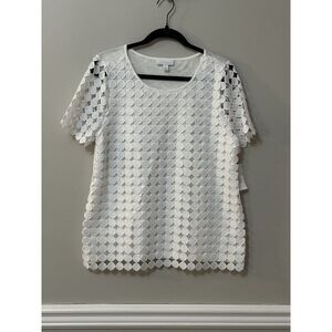 Charter‎ Club Blouse Womens M  Short Sleeve Crochet Lined Pullover Round Neck